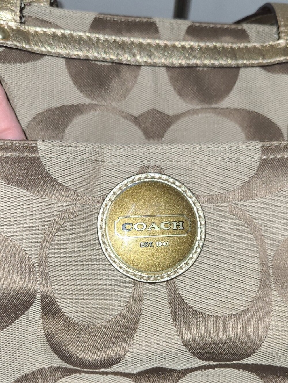 Coach Khaki Signature Tote with Gold Trim - Picture 11 of 16